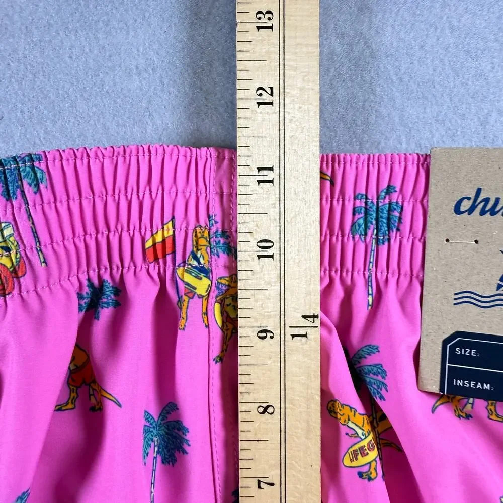 NWT Chubbies The Dino Racers pink tear-away trunks - swim suit funny  bold sz M
